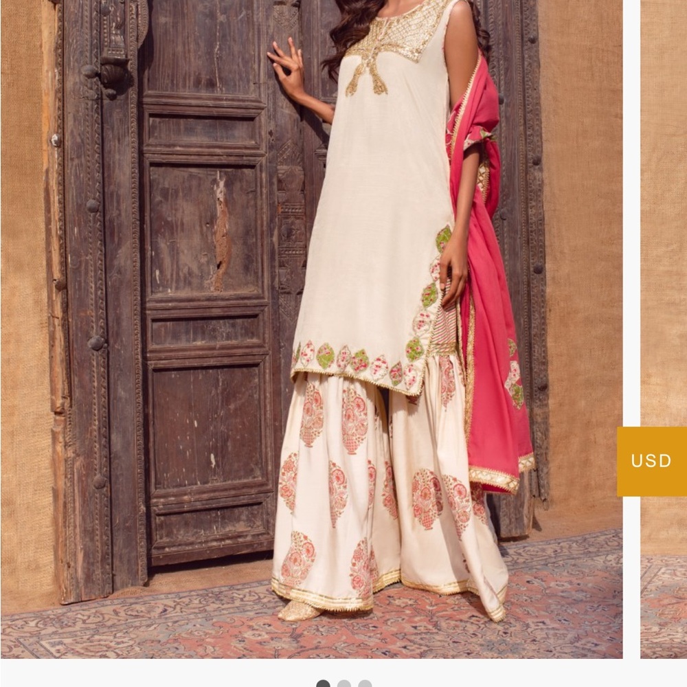 Pakistani / Indian desi Elegant Cream and Pink Embroidered Outfit